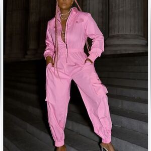 Labelrail x Juliette Foxx organza zip-through boilersuit in pink 12